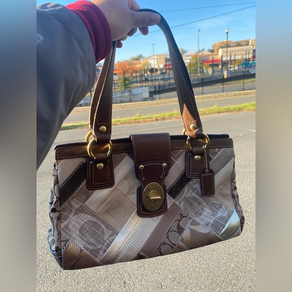 Coach Handbags - Coach Brown and Tan Patchwork Tote 😍